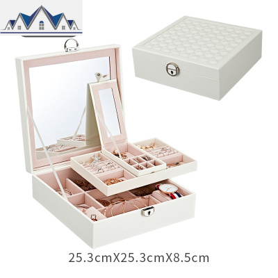 欧式木质首饰盒女双层带锁公主韩国手饰品大化妆戒指盒首饰收纳盒 三维工匠