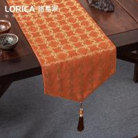 新中式桌旗禅意现代简约茶几餐桌布长条装饰布北欧电视柜盖巾定 望蓬莱-橙色 33*160cm(适用桌长1.1米-1.2米)