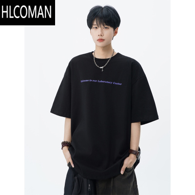HLCOMAN字母印花短袖男夏美式高街cleanfit情侣T恤潮牌痞帅上衣