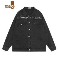 YANXUMz 美式设计感高街刺绣星星水洗牛仔外套男潮牌宽松街头情侣夹克