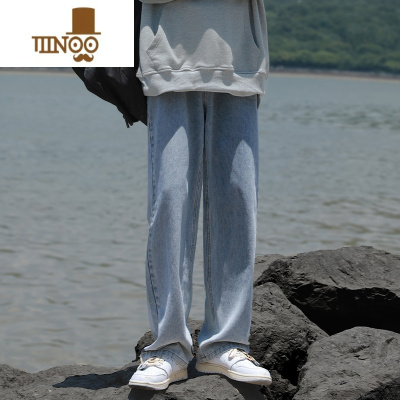 YANXU日系牛仔裤男2023新款夏季休闲长裤潮牌直筒宽松垂感阔腿裤子