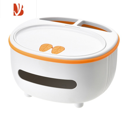 三维工匠桌面纸巾盒抽纸盒家用客厅轻奢创意多遥控器收纳盒餐巾纸盒子 优雅白桔边[多功能/分格收纳]