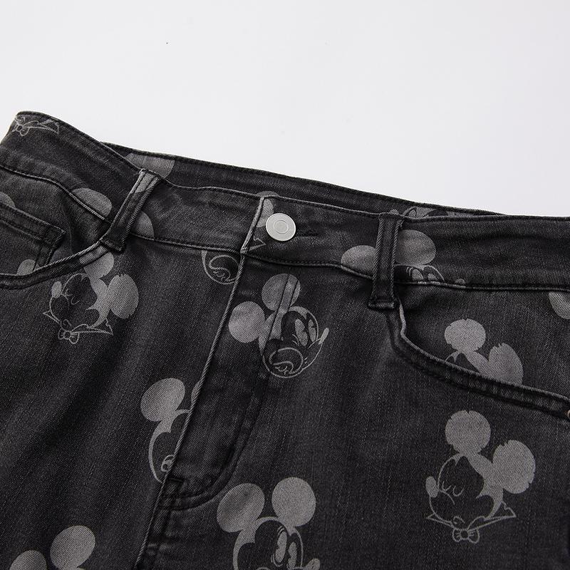 [1件5折价:129.5]美特斯邦威迪士尼米奇联名满印牛仔长裤女百搭夏季喇叭长裤