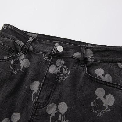 [1件5折价:129.5]美特斯邦威迪士尼米奇联名满印牛仔长裤女百搭夏季喇叭长裤