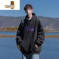 YANXU连帽卫衣男白色宽松学生套头上衣美式高街休闲帽衫外套