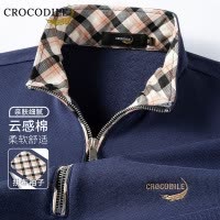 鳄鱼恤CROCODILE 秋季休闲半拉链长袖POLO衫男立领格子拼接商务休闲男装