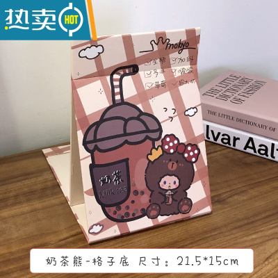 敬平ins风少女心小镜子网红台式化妆镜折叠可爱便携宿舍桌面可立学生便携式用镜 灰色奶茶熊-格子底