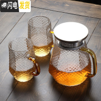 三维工匠 锤纹冷水壶 耐热玻璃壶家用水壶可高温水杯子大号茶壶加厚 知棱壶+2个支棱杯黄把