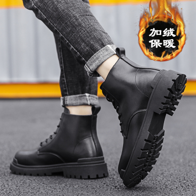 Ideamini2020秋季男鞋工装靴马丁靴男中帮加绒雪地棉鞋高帮皮靴子冬季英伦靴子