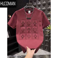 HLCOMAN2025夏季新款男士百搭重工字母钢印短袖T恤时尚休闲圆领套头上衣