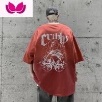 七斓2023美式复古短袖男士ins夏季宽松水洗做旧高街潮牌T恤上衣服
