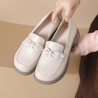 真皮乐福鞋新款一脚蹬软底单鞋舒适英伦厚底女鞋复古厚底皮鞋