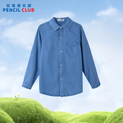 [一口价:89元]铅笔俱乐部童装2025春装新款男童牛仔衬衫儿童长袖上衣中大童衫衣
