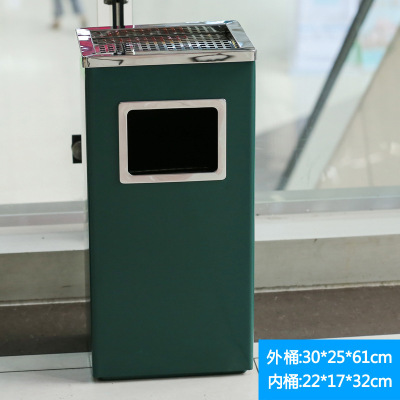 商用大号不锈钢分类垃圾桶带烟灰缸 丽格长方形绿色