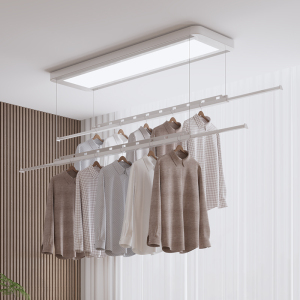 吸顶灯款超薄隐形电动晾衣架M8 白色 阳台全自动智能照明双杆隐藏式升降晾衣服架(米家/离线语音二选一,默认发离线语音)