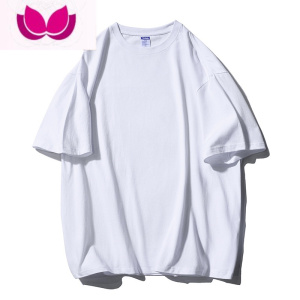 七斓美式220g短袖t恤男女夏季复古厚实打底衫纯色二本针半袖