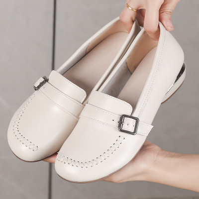 真皮一脚蹬复古风时尚百搭单鞋女2026春秋新款平底四季休闲小皮鞋_572