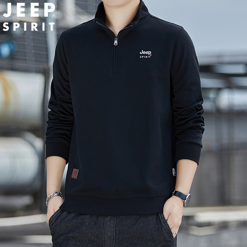 JEEP SPIRIT吉普春秋立领长袖男运动宽松卫衣男简约打底衫