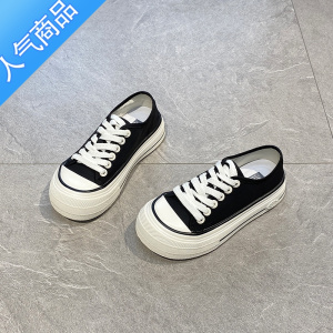 SUNTEK洋气薄款透气帆布鞋女2023夏新款圆头丑萌增高板鞋百搭厚底休闲鞋