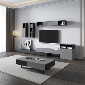 伸缩电视柜茶几组合套装现代简约客厅小户型家具黑灰色多功能茶几