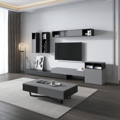 伸缩电视柜茶几组合套装现代简约客厅小户型家具黑灰色多功能茶几