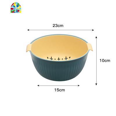 双层子水果盘洗菜盆家用厨房创意现代客厅家用果篮淘米 FENGHOU 两件套黄蓝(小号O型+大号U型)洗菜篮洗菜篮