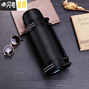 三维工匠旅行保温壶大容量 2保温杯男士不锈钢暖水瓶户外便携车载保温水 黑色1600+背带+小碗