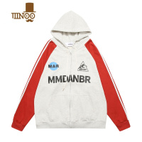 YANXUNO.7 设计感美式复古撞色插肩连帽卫衣男女新款潮牌宽松开衫外套