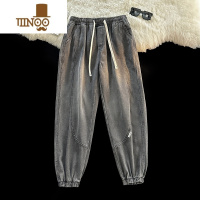 YANXU日系束脚牛仔裤男款潮牌复古哈伦裤夏季松紧腰九分宽松休闲长裤子