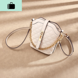 斜挎包2020夏季新款菱格白色单肩包韩版休闲贝壳包潮流小包包女NEW LAKE 白色女斜挎包 白色
