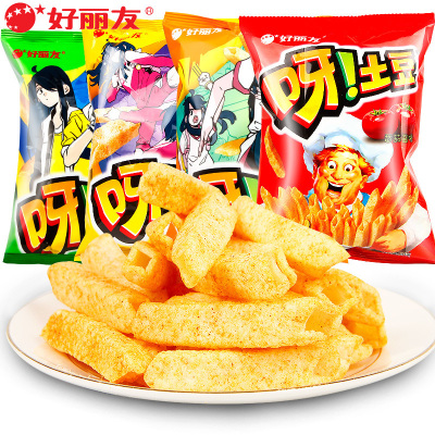 好丽友呀土豆薯条40g*4包多味牛排+烤鸡口味膨化零食薯条组合装宿舍休闲小零食