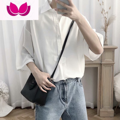 七斓高级感韩式设计感衬衫男潮流宽松雪纺纯色五分袖港风痞帅短袖衬衣