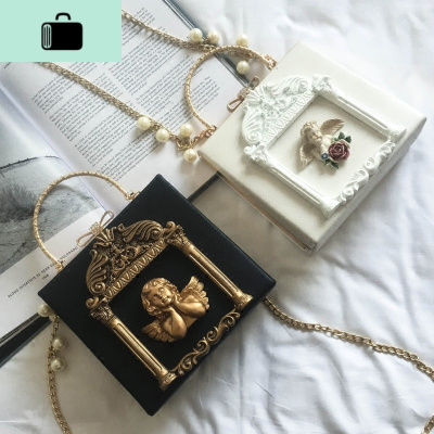 新款巴洛克风格复古天使浮手提包盒子包女珍珠链条箱子包单肩包NEW LAKE女士单肩包