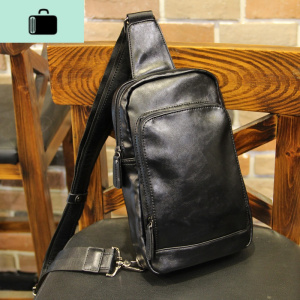 男包 胸包男士皮质单肩包韩版休闲运动小背包时尚斜挎包潮牌NEW LAKE 黑色收藏送礼品男士单肩包 黑色收藏送礼品