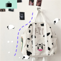 日系可爱奶牛书包女韩版高中学生森系百搭帆布双肩包背包潮ins风NEW LAKE 白色