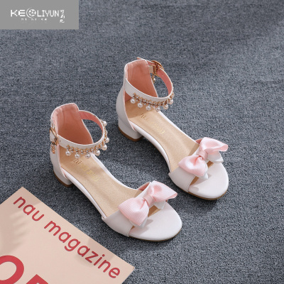 可莉允2023年夏季新款女童公主鞋小女孩高跟凉鞋时尚大童蝴蝶结儿童鞋