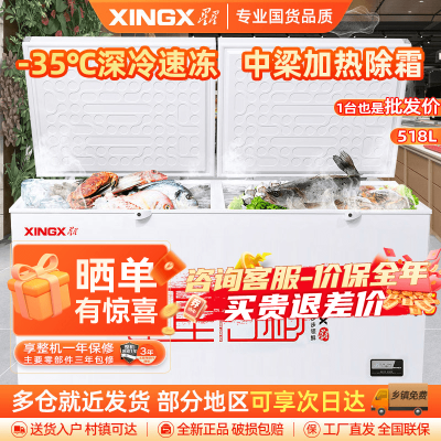星星(XINGX)BD/BC-518GD厨房商用保鲜设备卧式冷柜单温冷藏冷冻转换家用大容量-35℃深冷速冻超市丸子雪糕柜