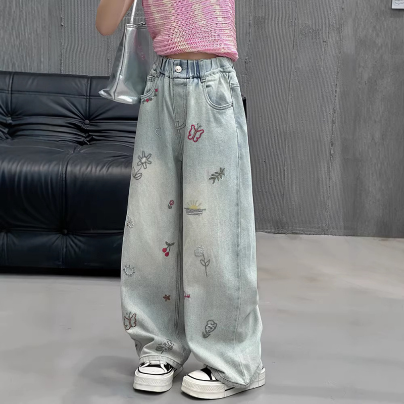 女童牛仔裤春装2026新款初中生女孩大童韩版阔腿裤儿童直筒裤子潮