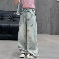 女童牛仔裤春装2026新款初中生女孩大童韩版阔腿裤儿童直筒裤子潮