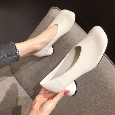 Ideamini韩版个性方头中粗跟单鞋百搭奶奶鞋欧美网红休闲工作女鞋2021新款