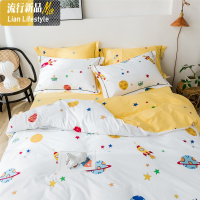 简约卡通风印花棉四件套 小清新被套可爱儿童棉床上用品1.8米 三维工匠