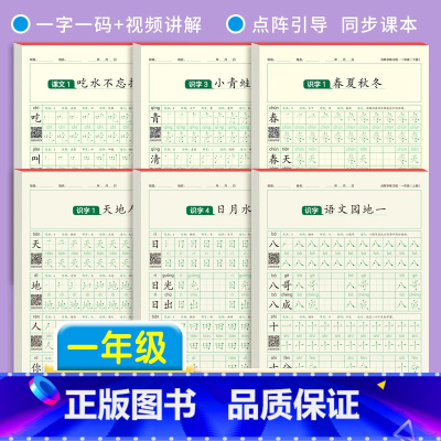 一年级上下册6本[一字一视频]点阵120张 小学通用 [正版]一年级二年级三小学生点阵练字帖上下册每日一练四五六年级语文
