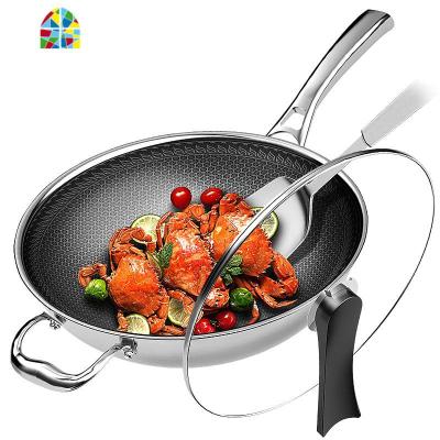 封后无涂层锅不锈钢无油烟炒锅电磁炉燃气家用多功能炒菜锅 F 316不锈钢外径34CM(3-6人)带锅盖(燃气电磁灶通