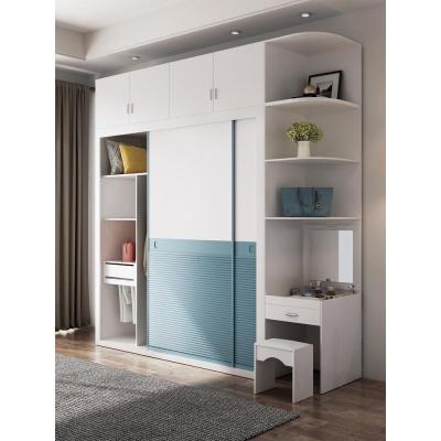 北欧推拉衣柜现代简约实木组装卧室柜子经济型白色趟滑大衣橱