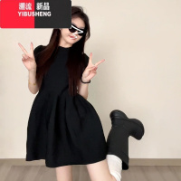 YIBUSHENG气质法式连衣裙子2024新款女季小众设计显瘦收腰小黑裙蓬蓬短裙