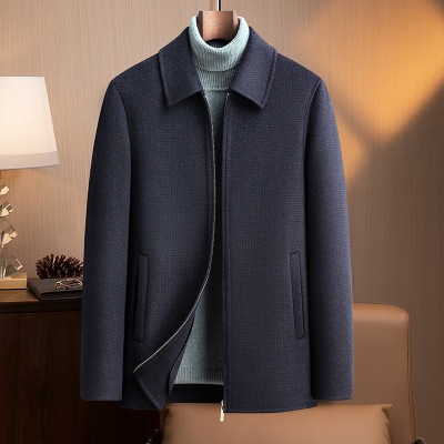 秋冬双面尼羊毛夹克男士商务休闲厚款夹克中老年羊毛茄克衫爸爸装
