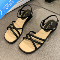 SUNTEK凉鞋女夏2023年新款时装时尚一字带中跟粗跟仙女风配裙子罗马女鞋