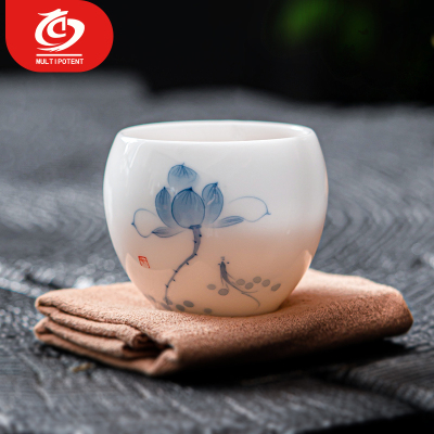 MULTIPOTENT主人杯功夫茶具手绘陶瓷羊脂玉品茗杯茶杯单杯如鱼戏水