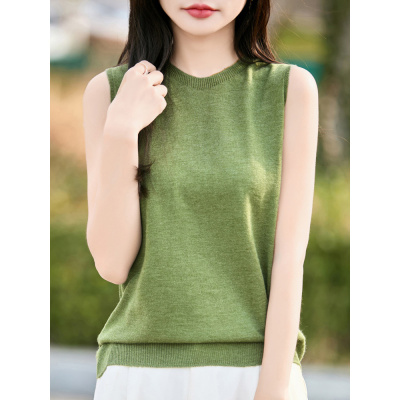 简约圆领无袖T恤吊带背心女新款春夏内搭打底衫大码显瘦针织上衣