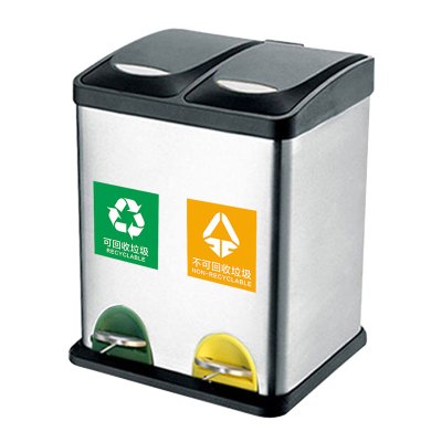 敏胤 L2030 15L*2/30L 410不锈钢脚踏式双捅分类垃圾桶 垃圾桶 银色